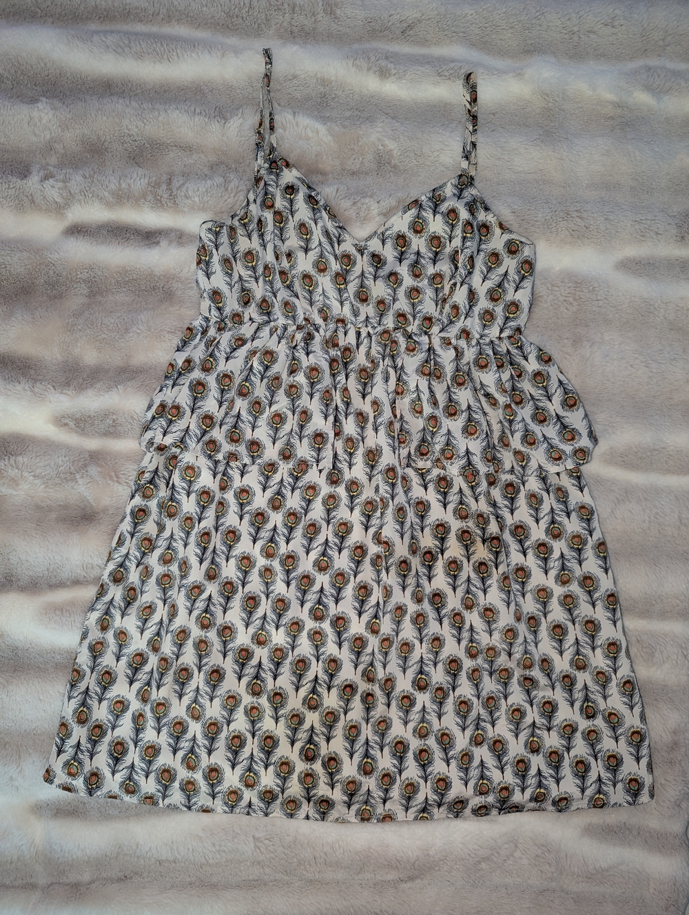Oat + Fawn Women’s Peacock Feather Print Spaghetti Strap Dress Size M
